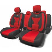 Чехлы автомобильные велюр черный/красный (M) «AUTOPROFI» Comfort Extra (с ортопед. поддержкой спины,